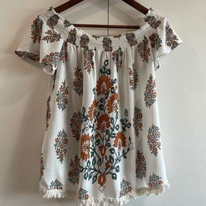 Xhilaration White Floral Off the Shoulder Top